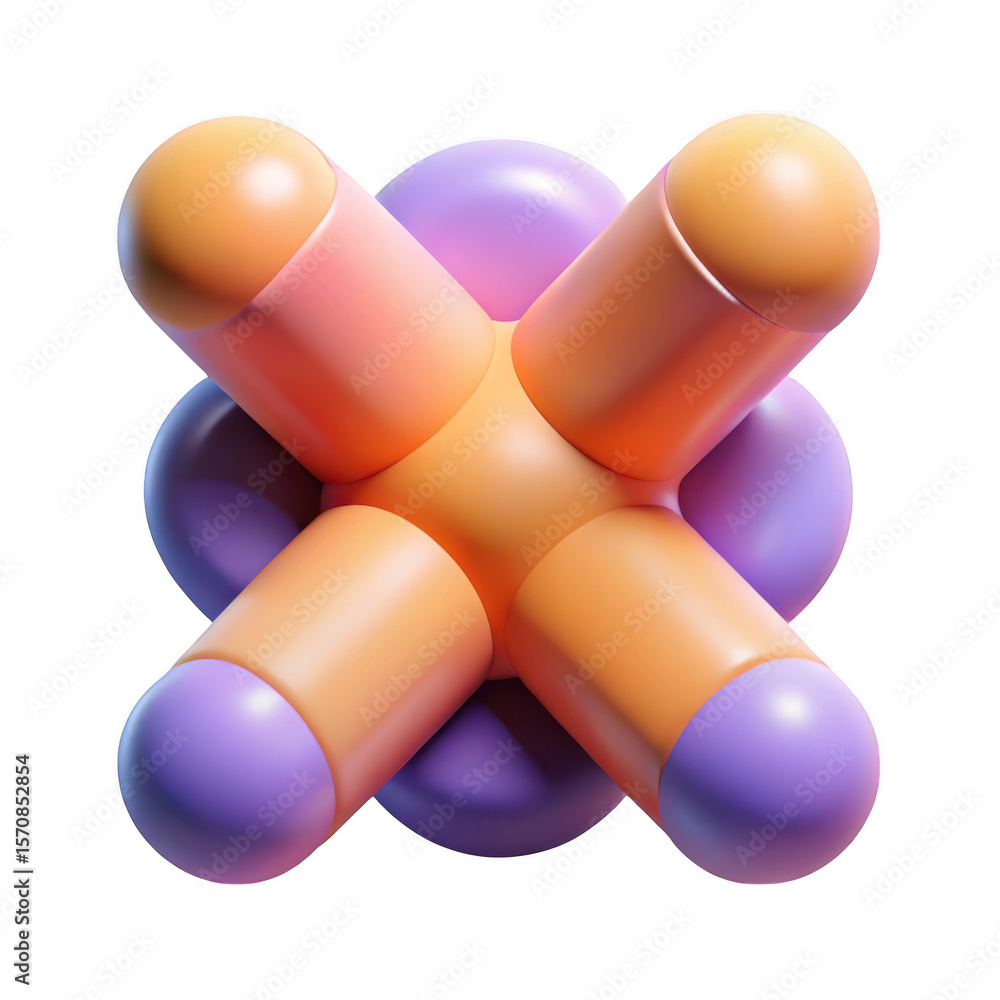 Poster 3d abstract geometric shape orange and purple 3d render isolated on transparent background