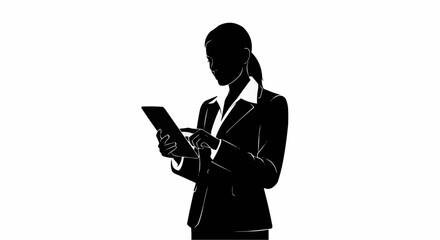 Obraz premium Businesswoman Browsing Tablet Silhouette on White