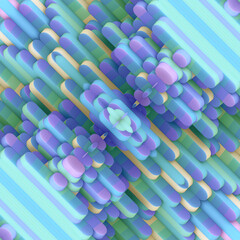 Digital scene with a symmetrical arrangement of rectangular shapes. 3d rendering