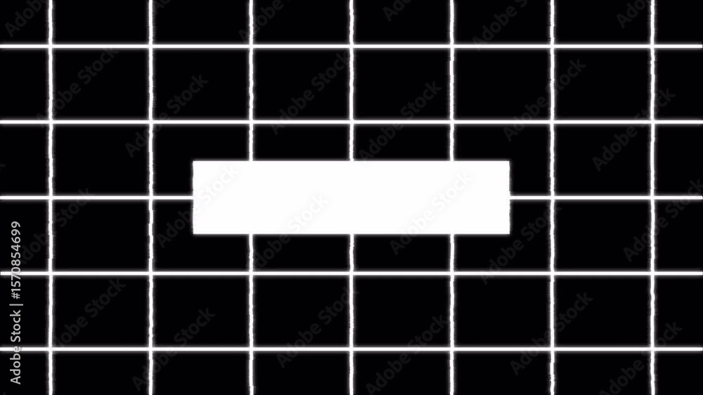 Poster abstract grid with white rectangle, black background, and distorted lines