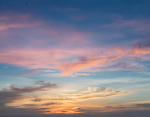 Serene Sunset Sky with Pastel Colors and Soft Cloud Formations