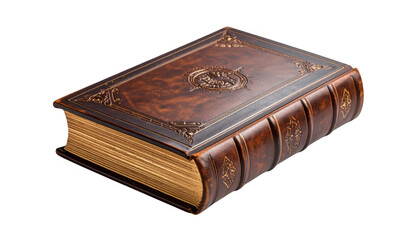Antique leather bound book isolated on transparent background