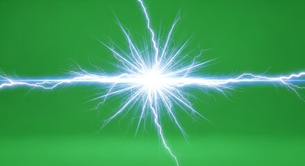 Electric charge illuminates a vibrant green backdrop with striking light and power effects in this graphic illustration.