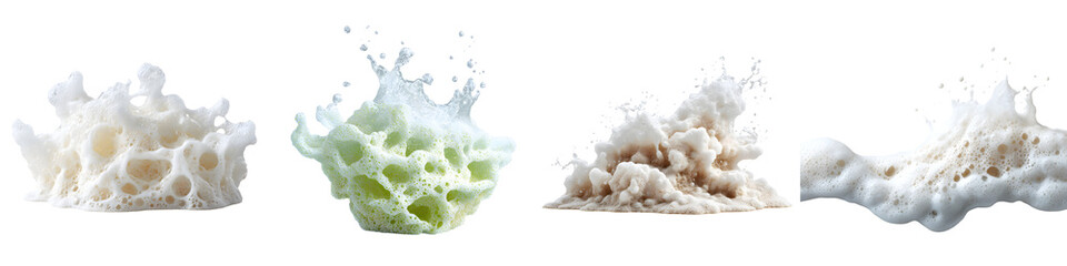 Soap Foam Collection: Abstract Textures and Bubbles on White Background