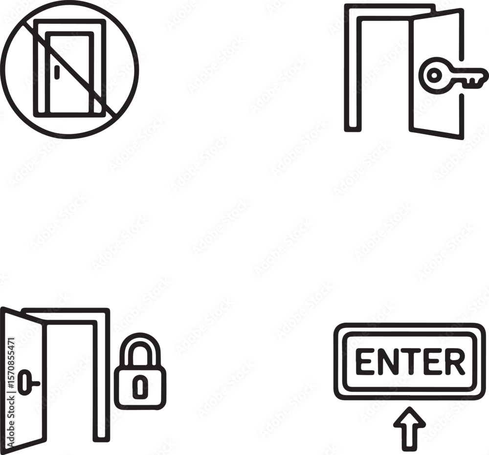 Poster conceptual icons representing access control restriction security and entry points guiding navigatio