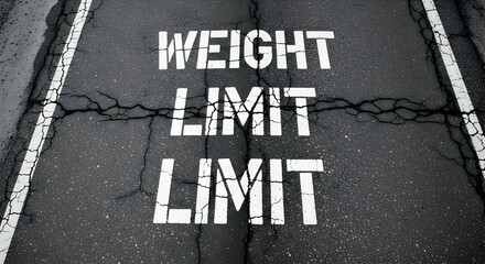 Fototapeta premium Weight Limit Pavement Signage On Asphalt Road Surface With Cracks Damage