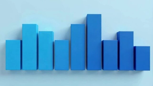 Abstract 3D Bar Chart Showing Data Growth and Decline