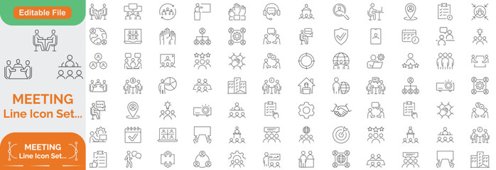 Meeting Big Line icon set. Contains related to consultation, meeting, social, video, call, room, meet and more. Minimalist set of line pictogram. Editable stroke. Vector illustration.