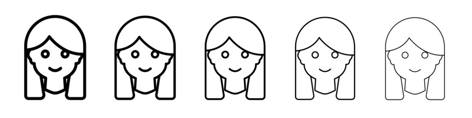 Happy girl face icon outline simple illustration isolated