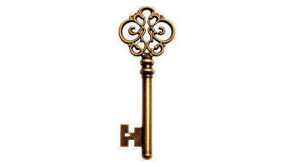 Antique ornate gold key image isolated on transparent background