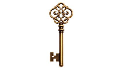 Antique ornate gold key image isolated on transparent background