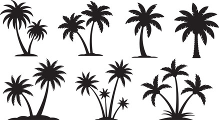 Obraz premium Group of Tropical Palm Trees Silhouette Icons
