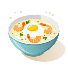 Shrimp Congee with Fried Egg Illustration for Food and Recipe Websites