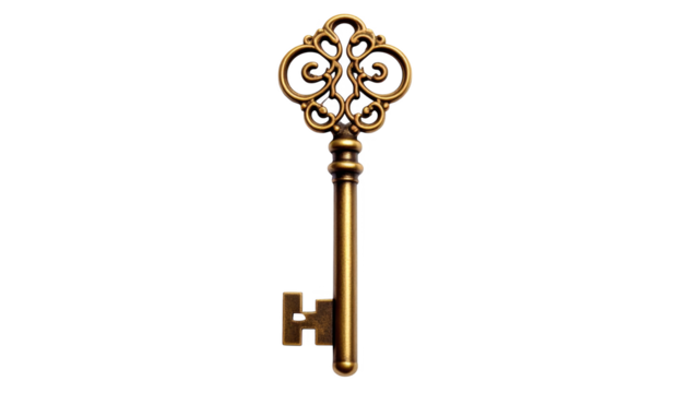 Antique ornate gold key image isolated on transparent background