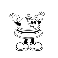 Retro character design of cheerful call bell outline