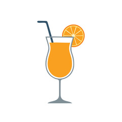 Orange juice cocktail with orange slice and straw drink beverage