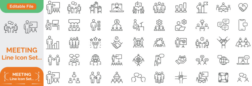 Meeting Big Line icon set. Contains related to consultation, meeting, social, video, call, room, meet and more. Minimalist set of line pictogram. Editable stroke. Vector illustration.