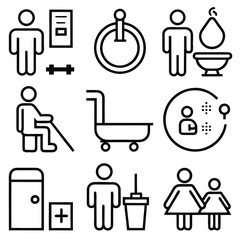 People icons with medical and accessibility symbols restroom
