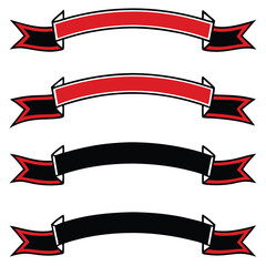 Red and black ribbon banners with pointed ends white