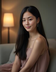 Portrait of a beautiful woman with long black hair