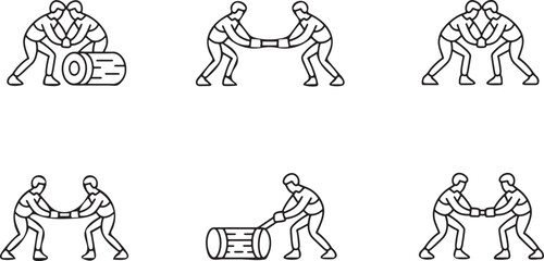 Teamwork and Heavy Lifting Collaboration Icons