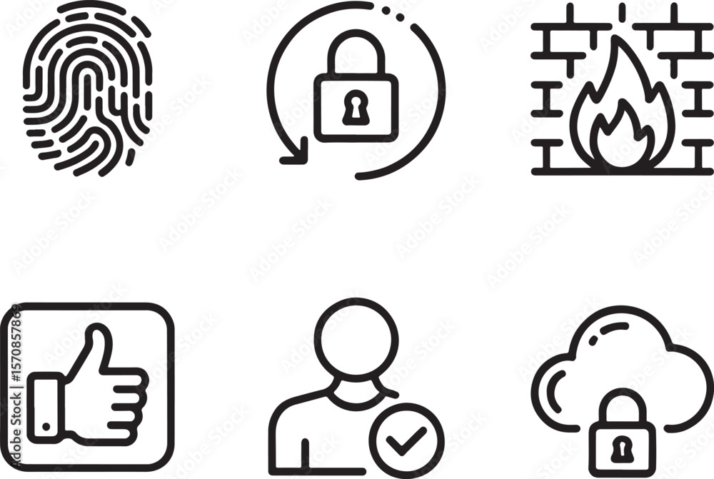 Poster security icons representing different aspects of protection and authentication methods for cloud and