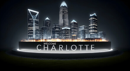 Fototapeta na wymiar Welcome To Charlotte A Dazzling Skyline Nighttime Architectural Marvel