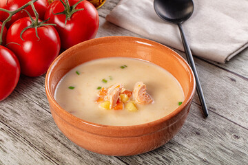 Salmon white soup with salmon