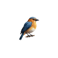 Fototapeta premium A small blue and orange bird perched on a thin branch isolated view