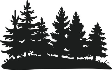 Obraz premium Silhouette Pine Tree Forest Vector – Natural Woodland Landscape Illustration