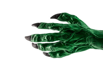 Green monster hand isolated on white background with clipping path