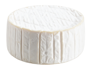“Whole Wheel of Fresh Goat Cheese with Soft Texture, isolated on transparent background”