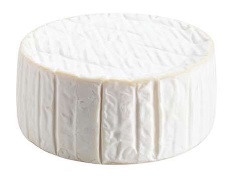 “Whole Wheel of Fresh Goat Cheese with Soft Texture, isolated on transparent background”