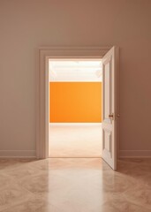 An open door leading to a bright orange room Empty room interior design architecture blank design room