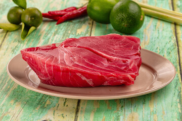 Raw tuna fish fillet steak