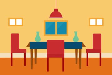 Cozy dining room with red chairs and a table set for a meal