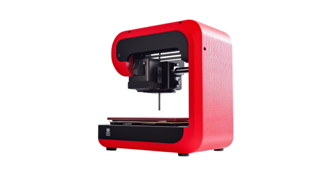 • A portable 3D printer for home use with easy-to-use interface, isolated on white background in HD 