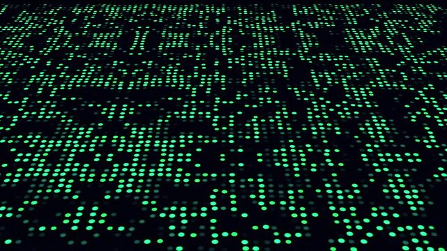 Green digital dots on dark background, perfect for tech concepts, data visualization, futuristic designs,  cybersecurity concepts and abstract backgrounds.