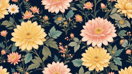 Elegant Floral Pattern with Pink and Yellow Blooms