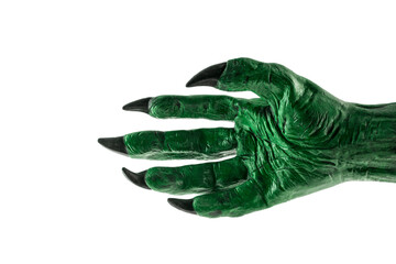 Green monster hand isolated on white background with clipping path