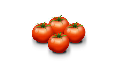 Red Tomato Vegetable Isolated on White Background Illustration Vector. Four Red Tomatoes Isolated