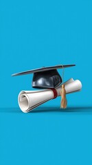 Graduation Cap and Diploma Floating - Bright Colors