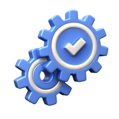 3D Gear Icons Teamwork Process Success Efficiency Check Mark