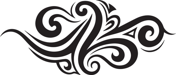 Fototapeta premium Elegant black tribal swirl design with flowing curves and sharp accents on a white background