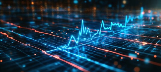 Glowing Digital Heartbeat Visualization with Line Chart Showcasing Real-Time Data Trends