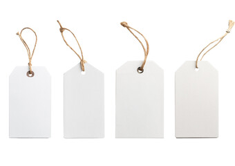 Collection White craft paper tag isolated on transparent or white background