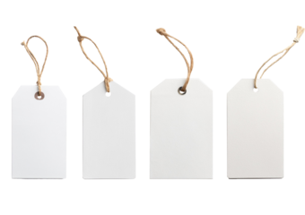 Collection White craft paper tag isolated on transparent or white background