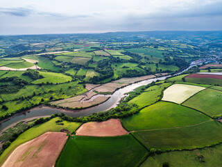 Farms And Fields Over River