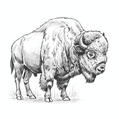 Bison. Large shaggy American bison in short grass, suitable for wildlife posters, nature magazines, and educational materials about American wildlife.