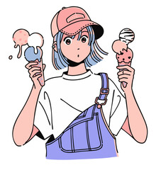 アイスクリームを両手に持った女の子
